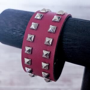 Red & Silver Tone Studded Cuff Bracelet